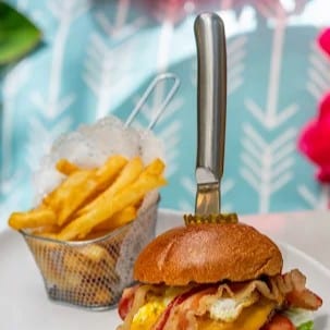 Breakfast Bacon Burger Sandwich.