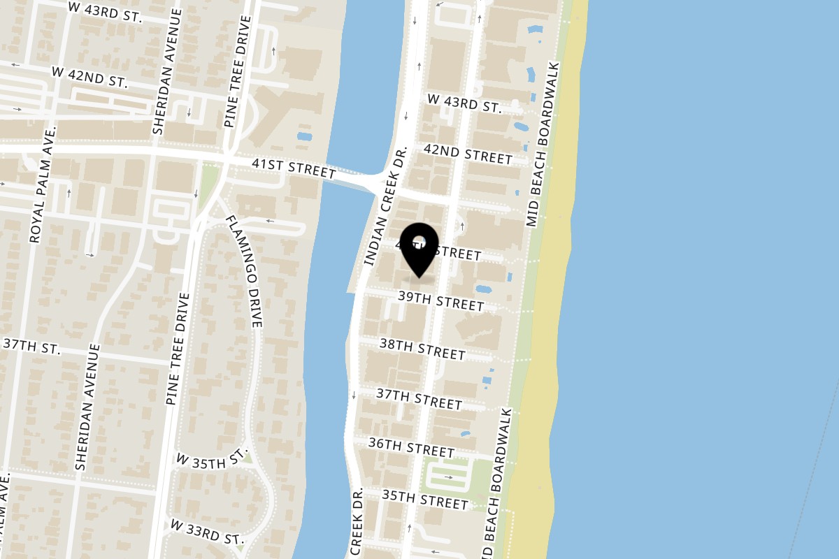 Map showing the location of Tiki Fish n Burgers 3900 Collins Avenue on 3900 Collins Ave in Miami Beach